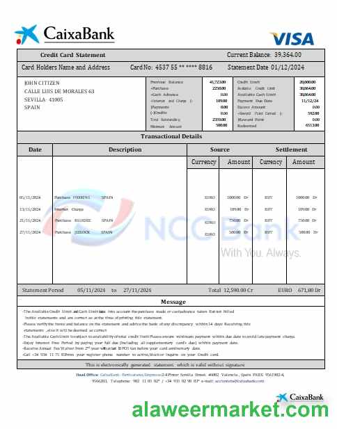 Spain CaixaBank credit card statement scr